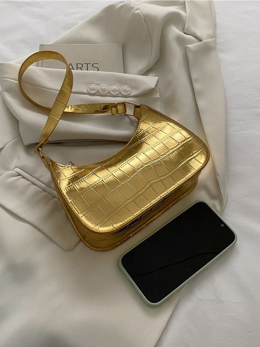 Mini Crocodile Embossed Baguette Bag