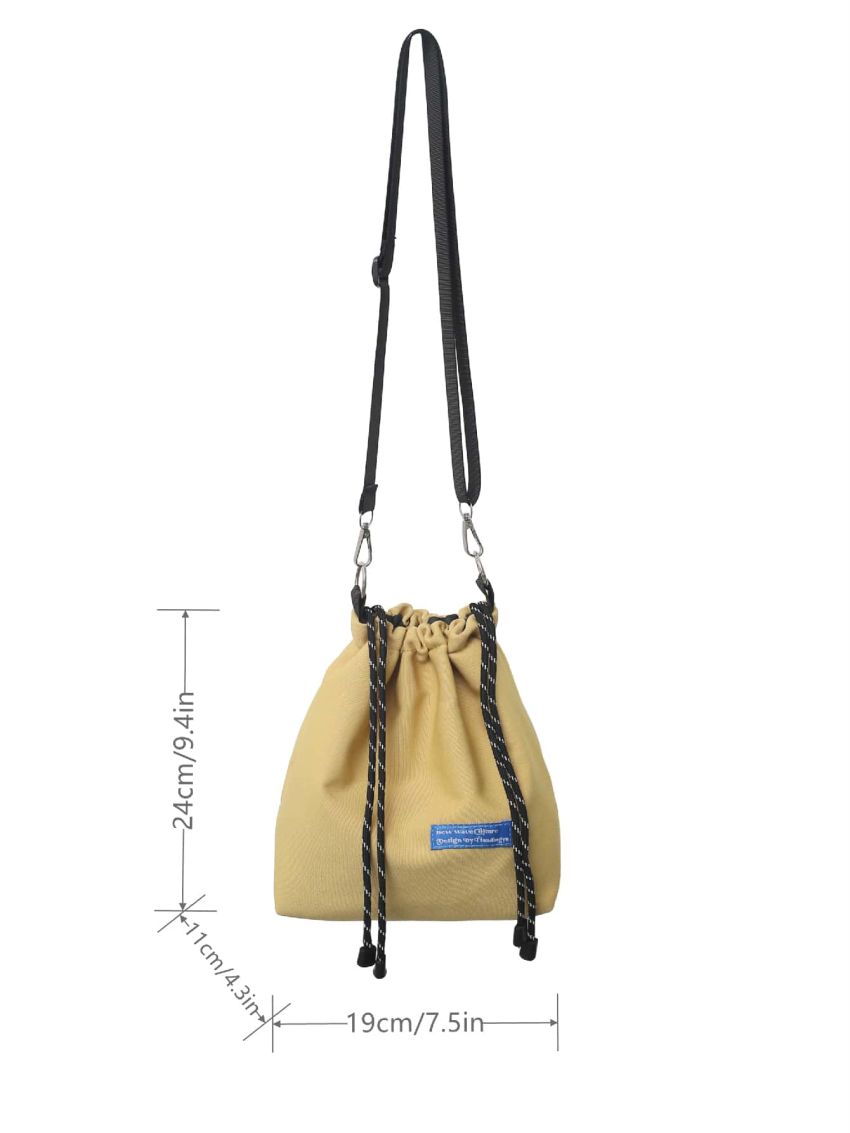 Mini Letter Patch Decor Drawstring Design Crossbody Bag