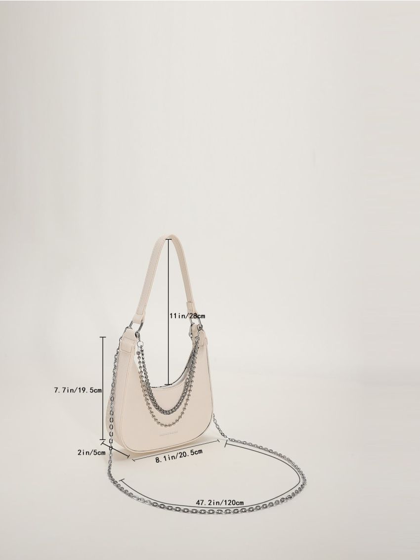 Letter Detail Chain Hobo Bag