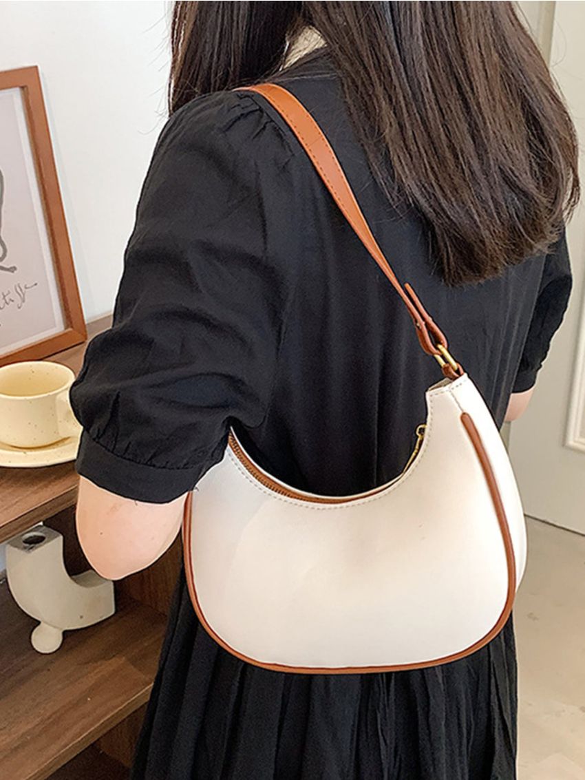 Piping Trim Zipper Hobo Bag