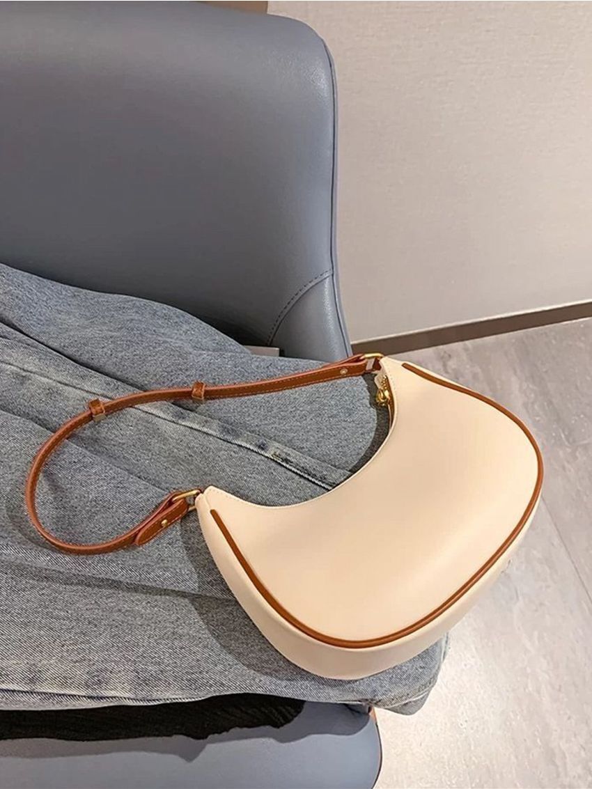 Piping Trim Zipper Hobo Bag