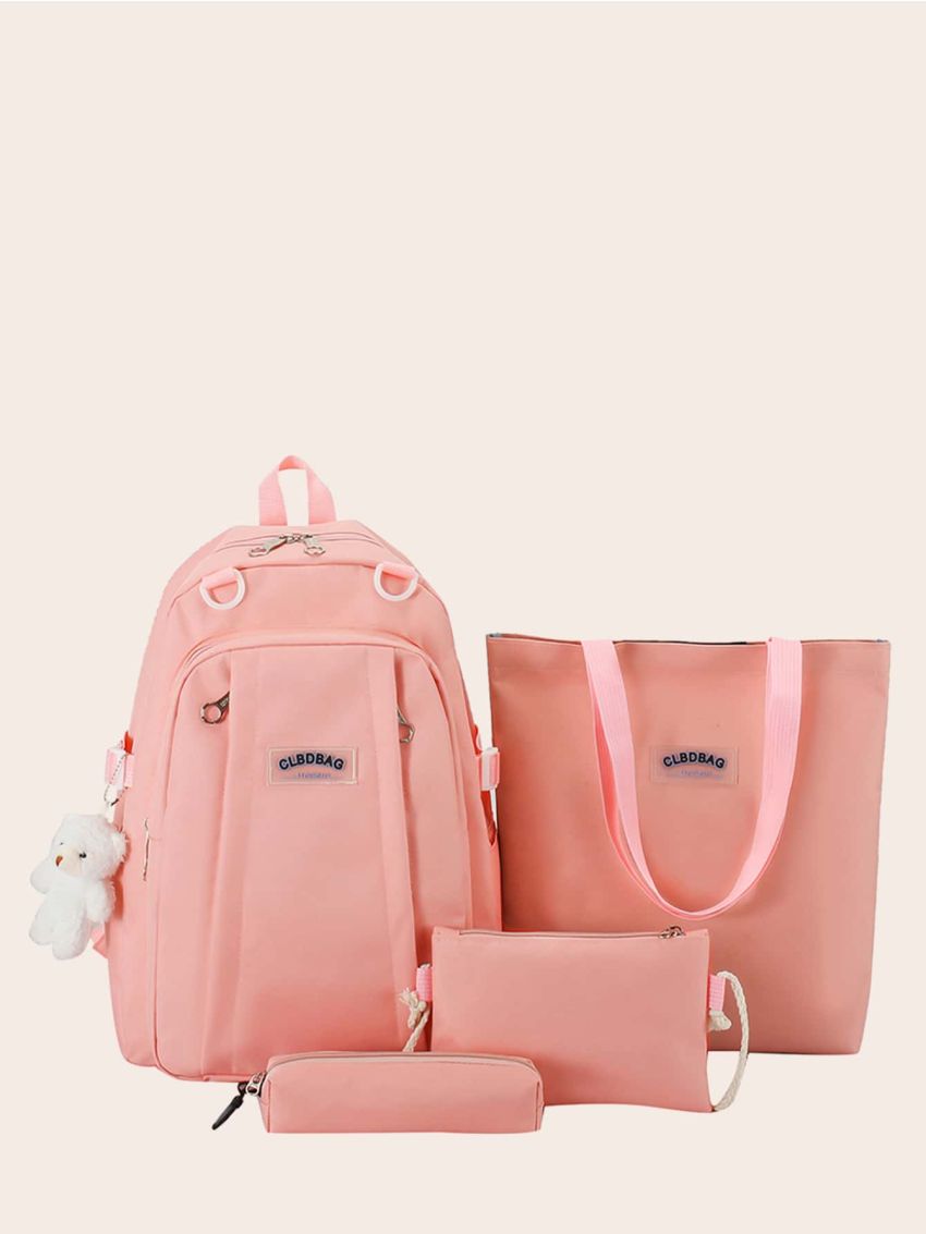 4pcs Letter Patch Backpack Set With Bag Charm