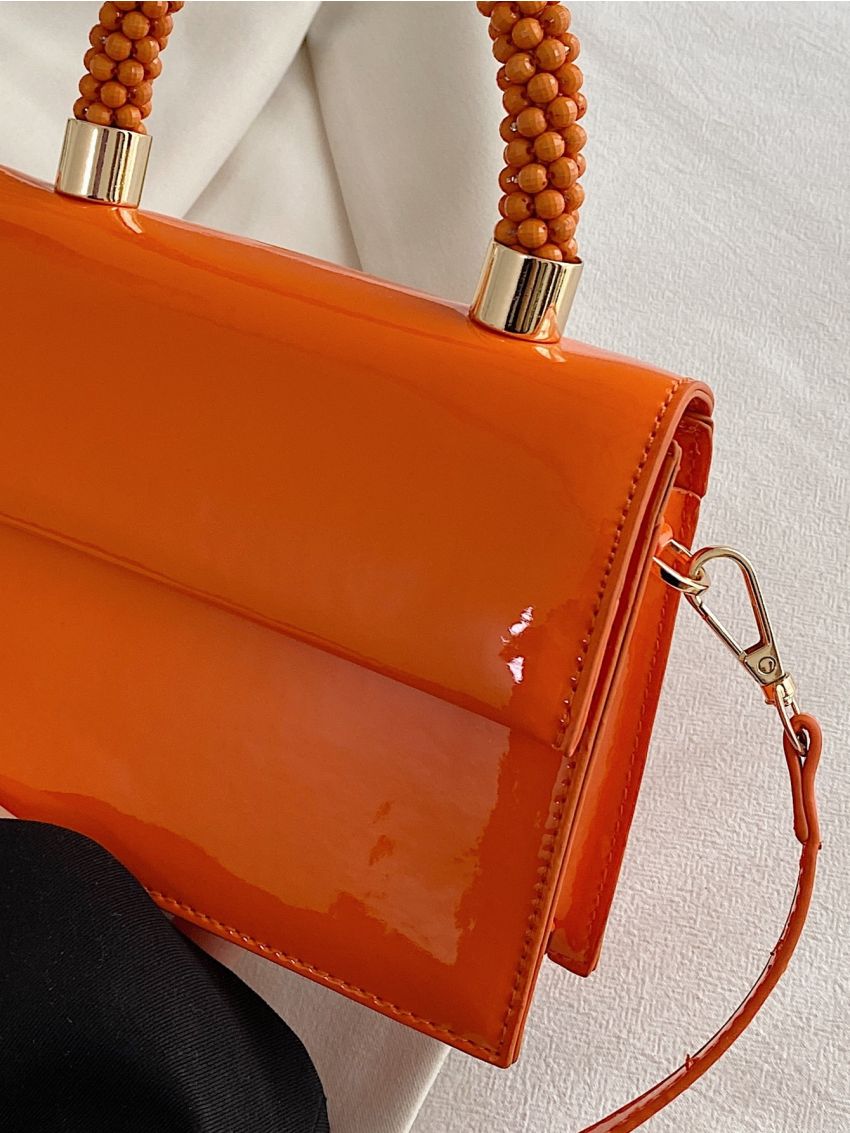Mini Neon Orange Artificial Patent Leather Flap Square Bag