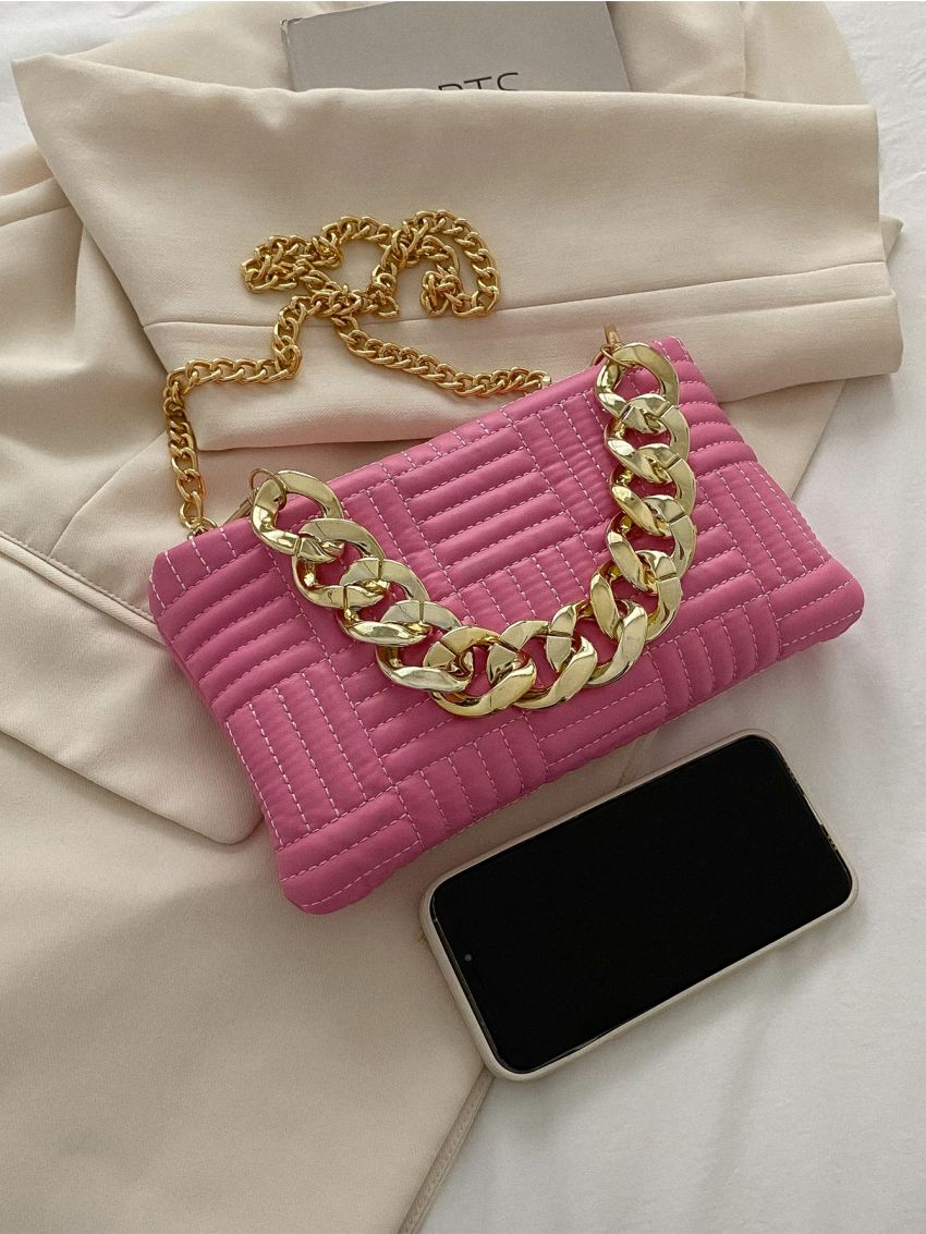 Geometric Quilted Chain Decor Square Bag