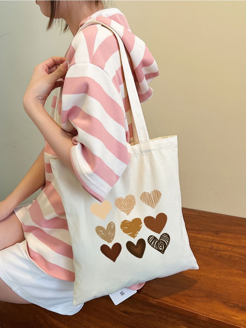 Heart Graphic Canvas Shopper Bag