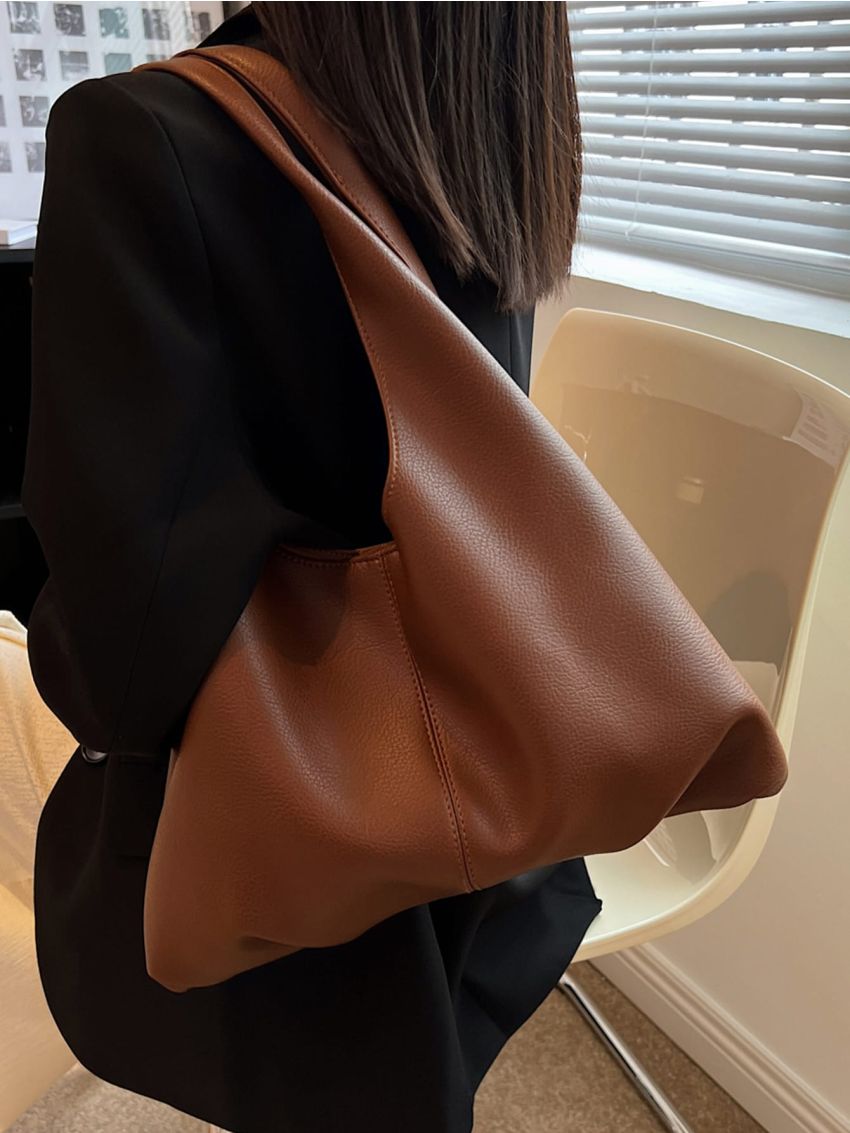 Litchi Embossed Shoulder Tote Bag With Inner Pouch