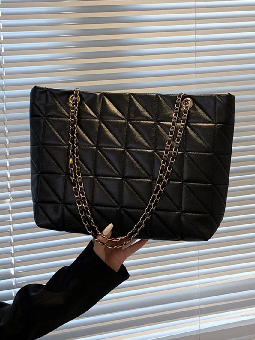 Geometric Quilted Shoulder Tote Bag