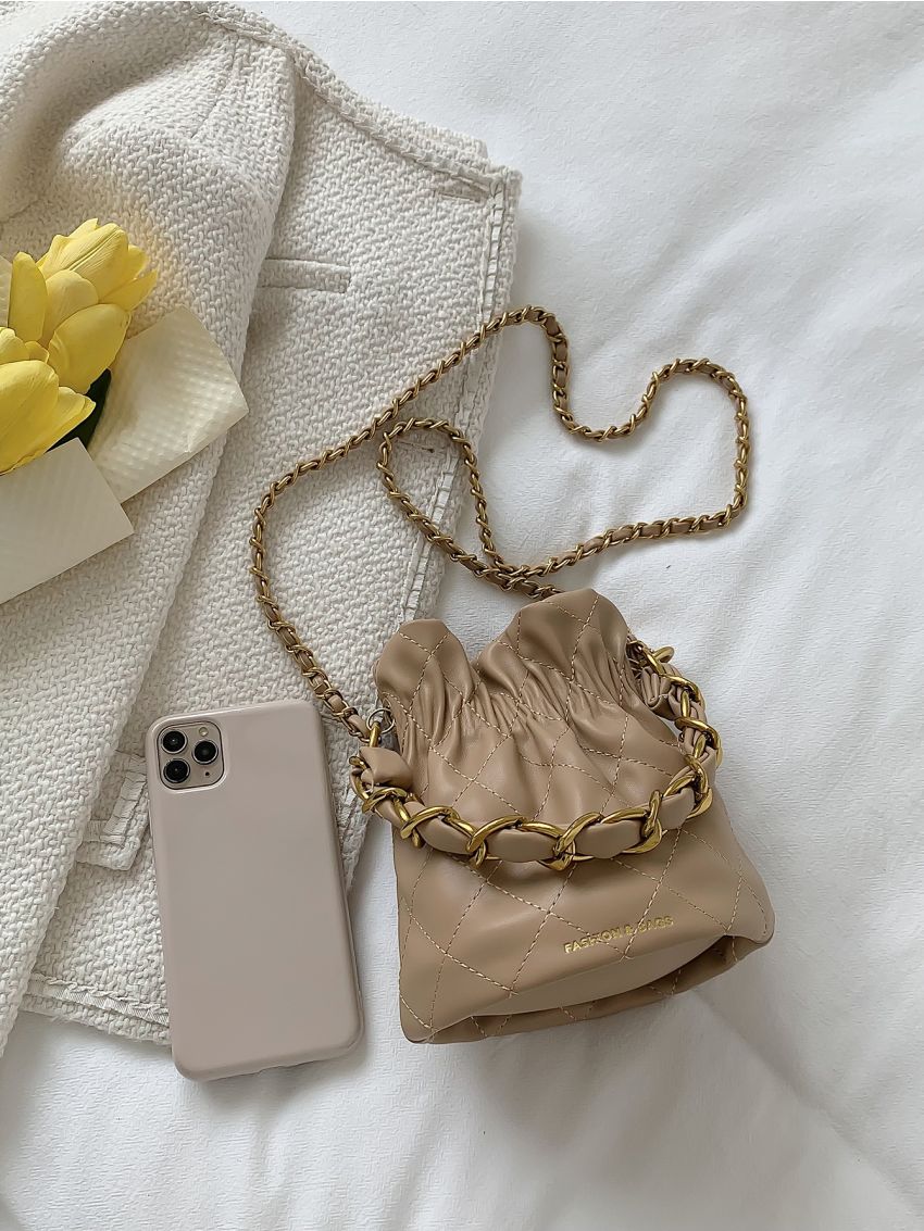 Mini Stitch Detail Chain Bucket Bag
