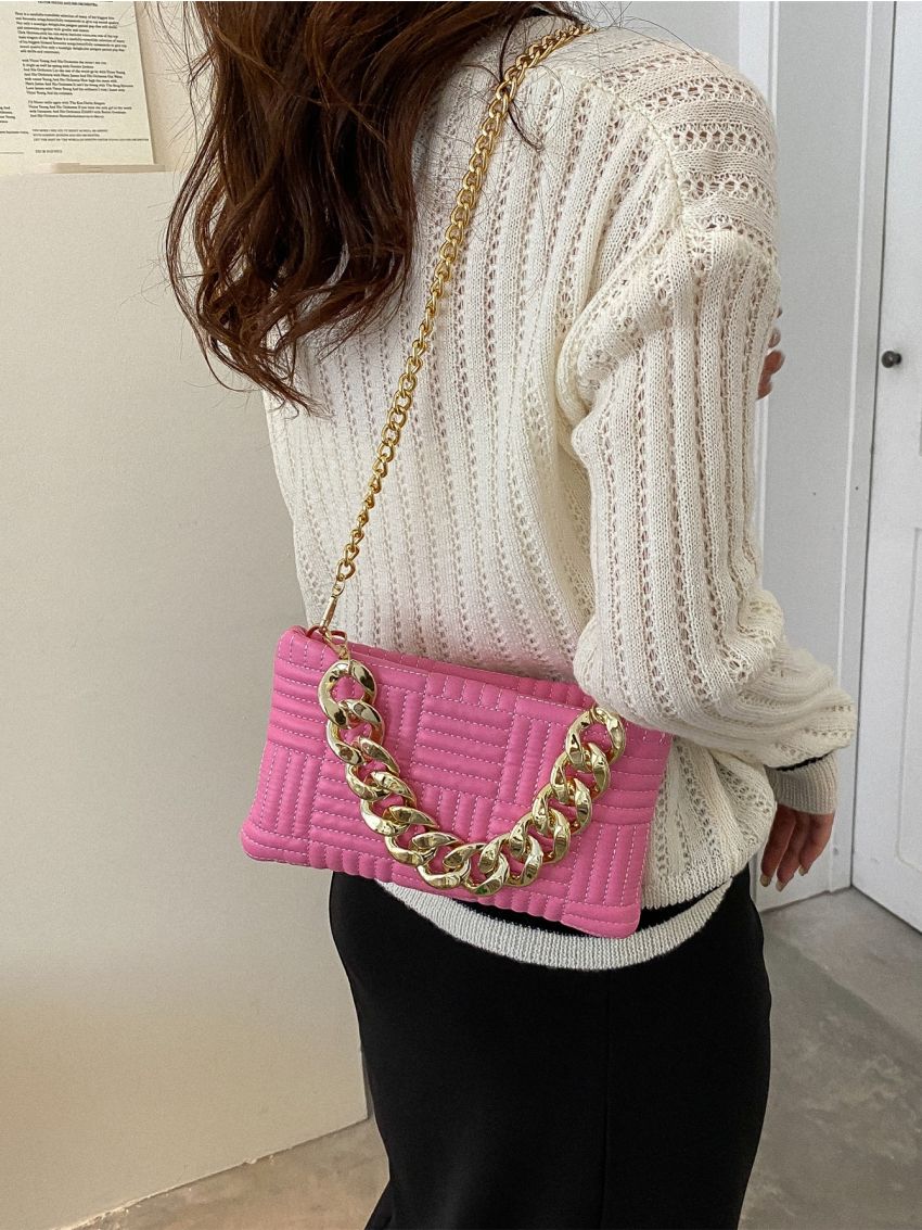 Geometric Quilted Chain Decor Square Bag