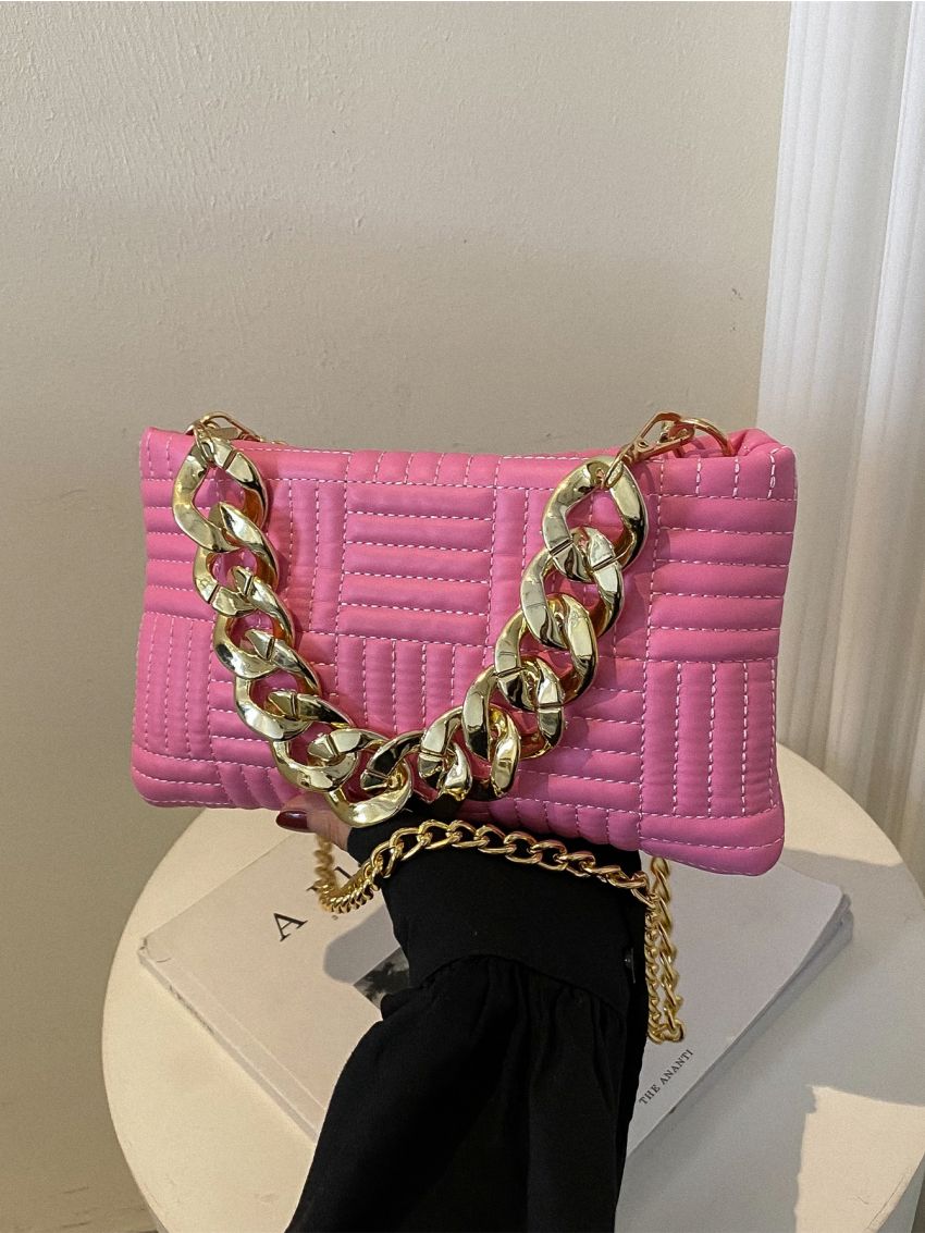 Geometric Quilted Chain Decor Square Bag