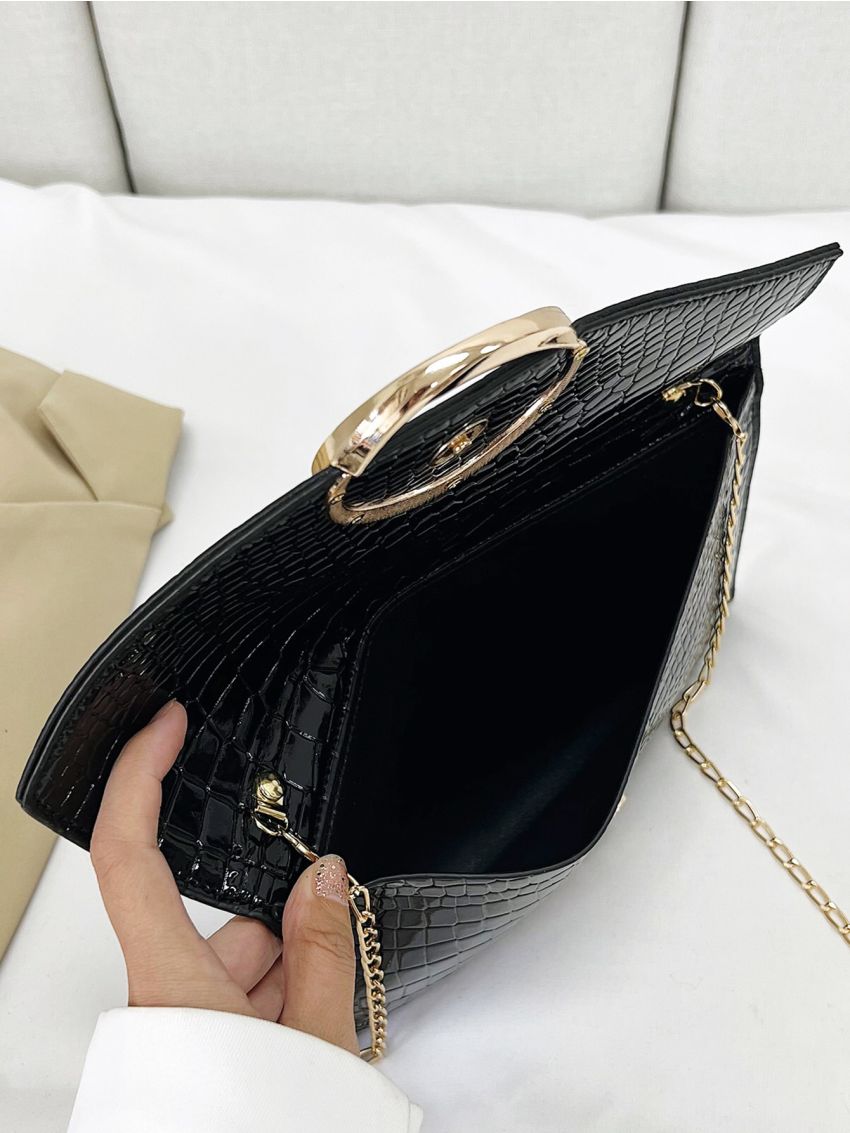 Crocodile Embossed Flap Chain Square Bag