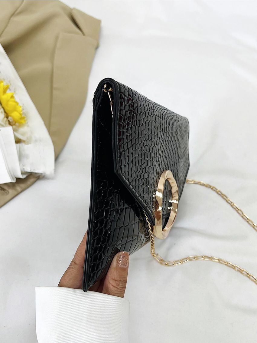 Crocodile Embossed Flap Chain Square Bag