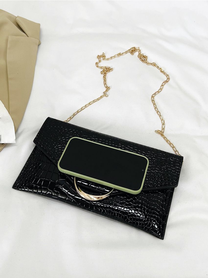 Crocodile Embossed Flap Chain Square Bag