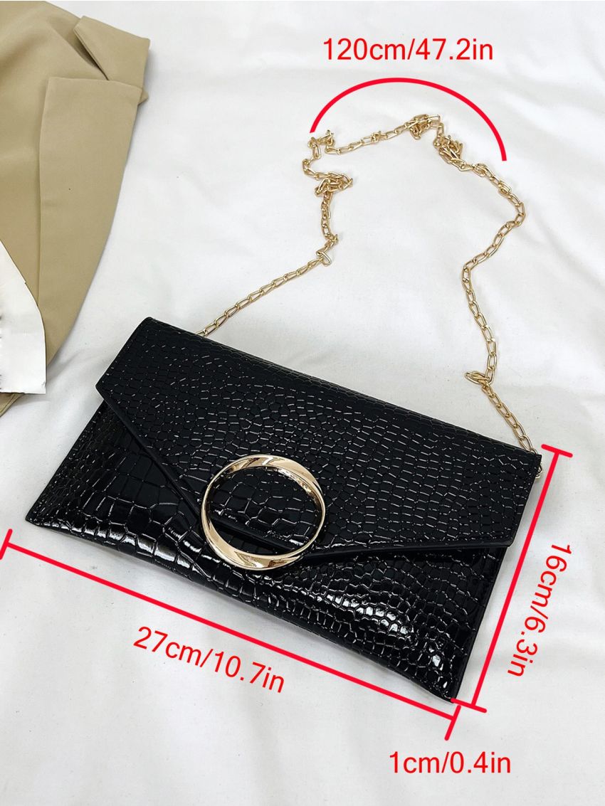 Crocodile Embossed Flap Chain Square Bag