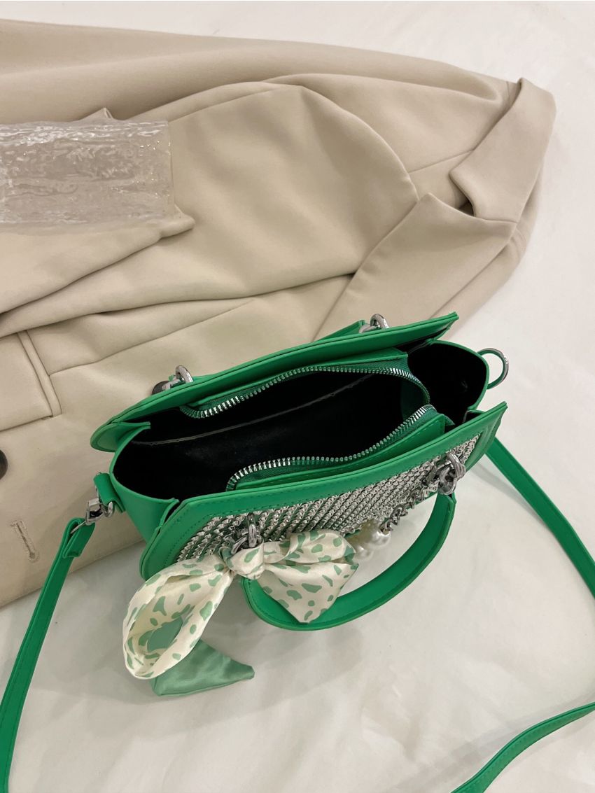 Studded & Faux Pearl Decor Saddle Bag