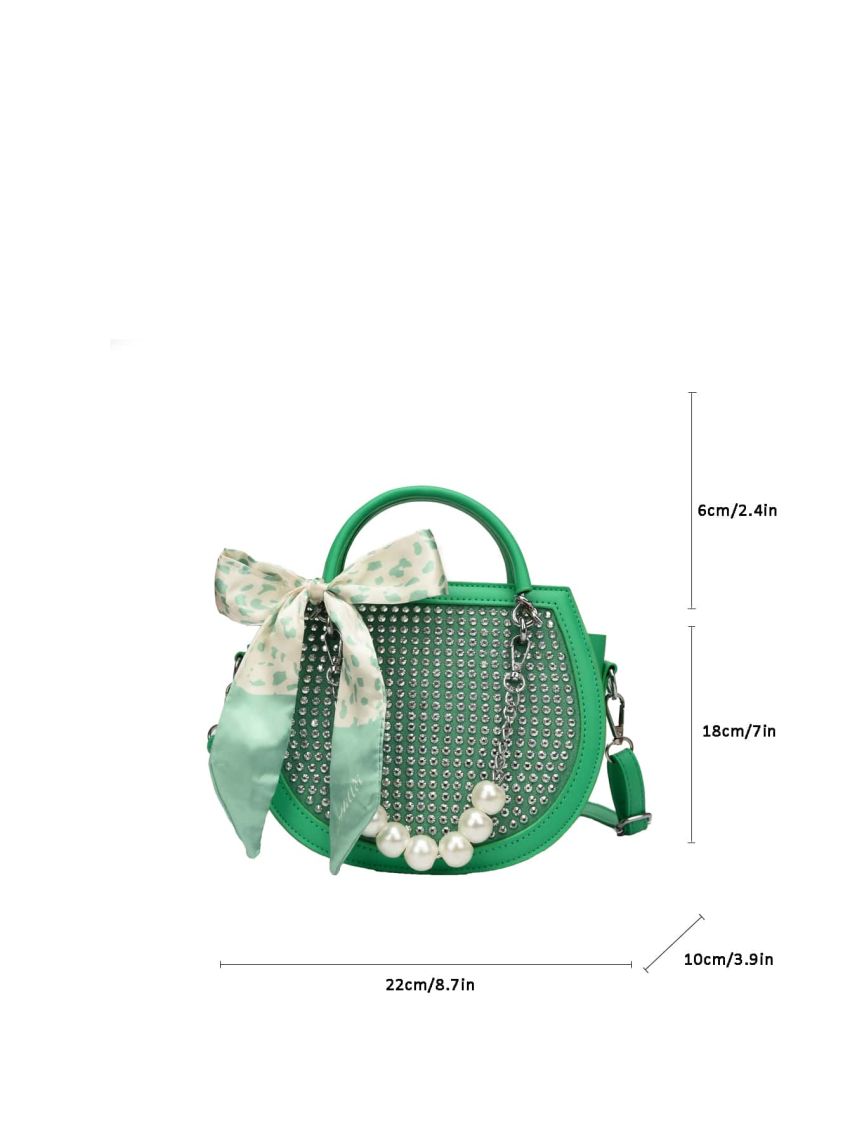 Studded & Faux Pearl Decor Saddle Bag