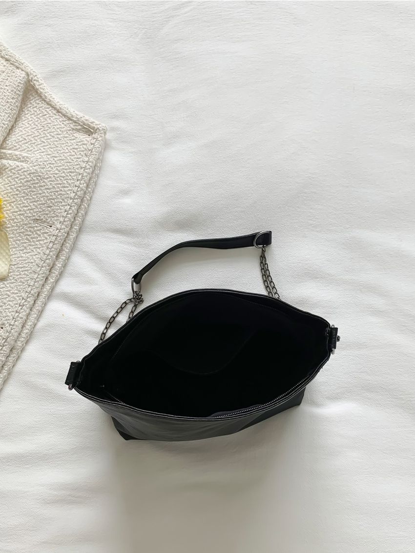 Studded Decor Chain Hobo Bag