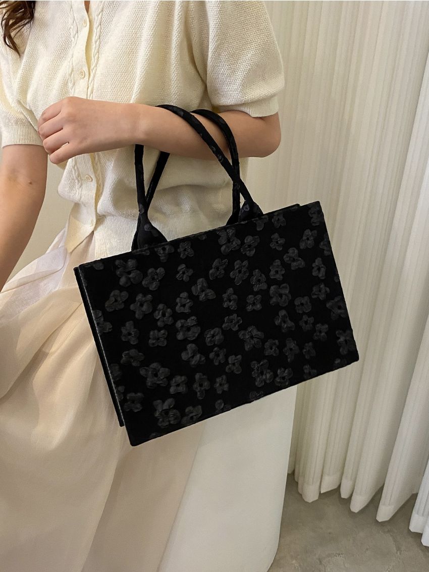 Jacquard Double Handle Shoulder Tote Bag