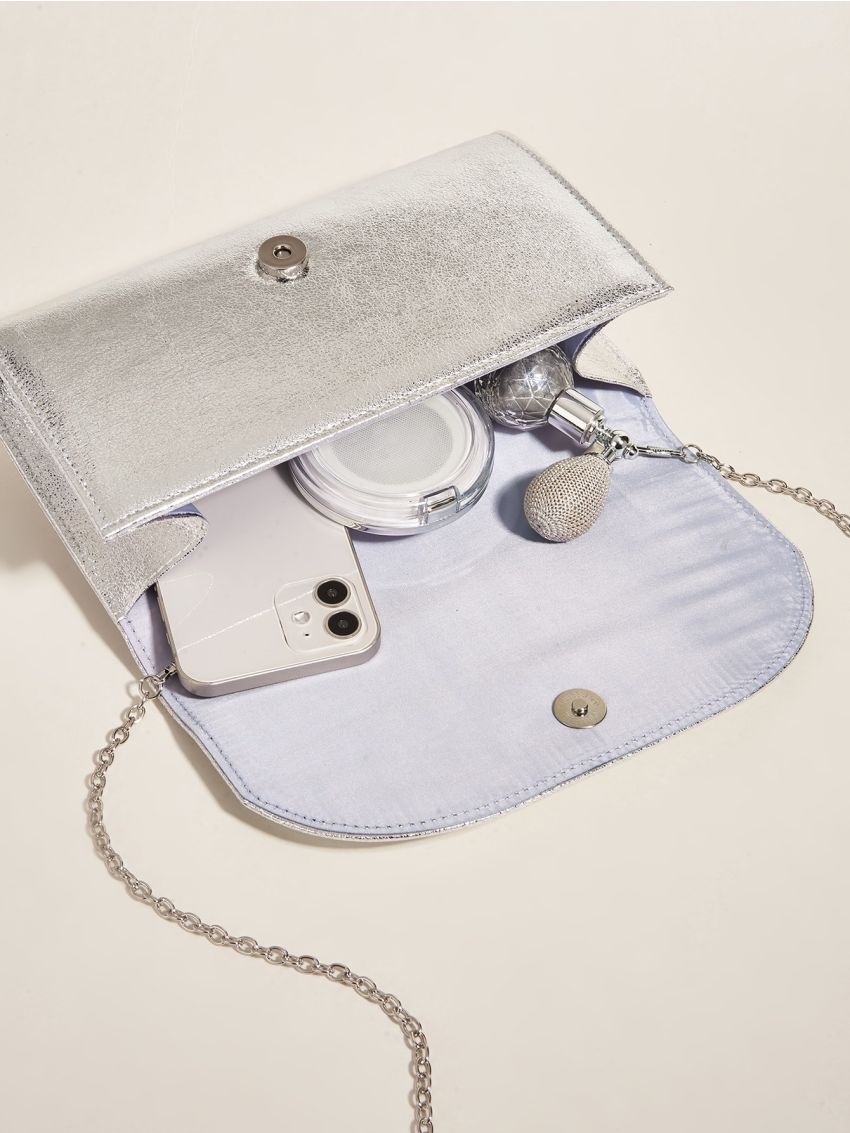 Metallic Flap Chain Square Bag