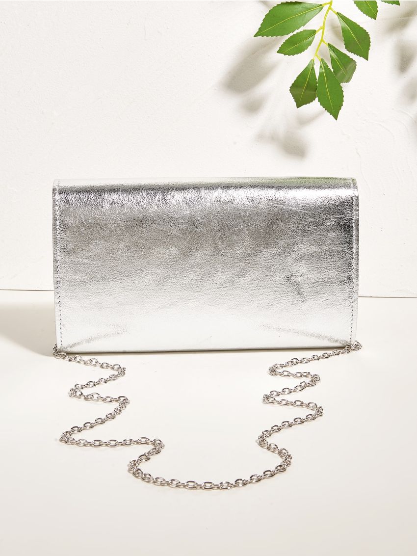 Metallic Flap Chain Square Bag