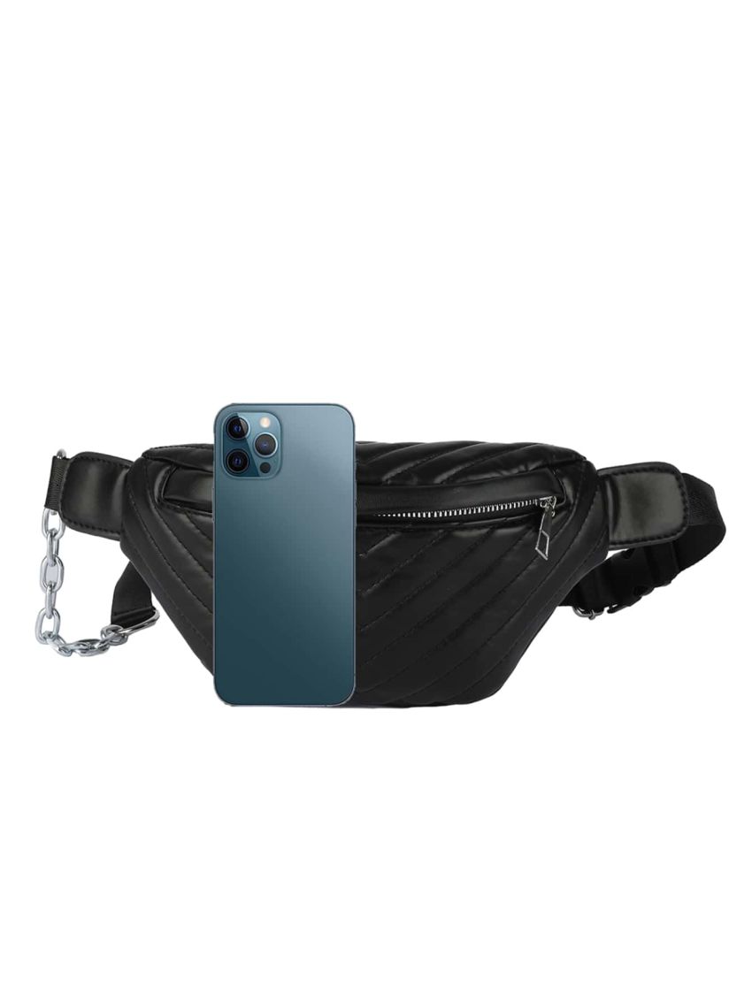 Chevron Detail Zip Front Fanny Pack