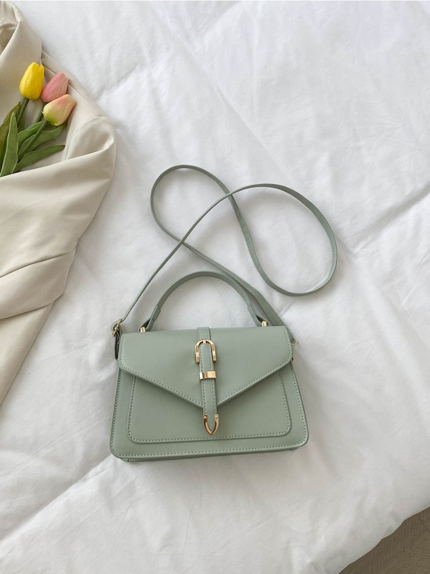 Minimalist Buckle Decor Flap Square Bag