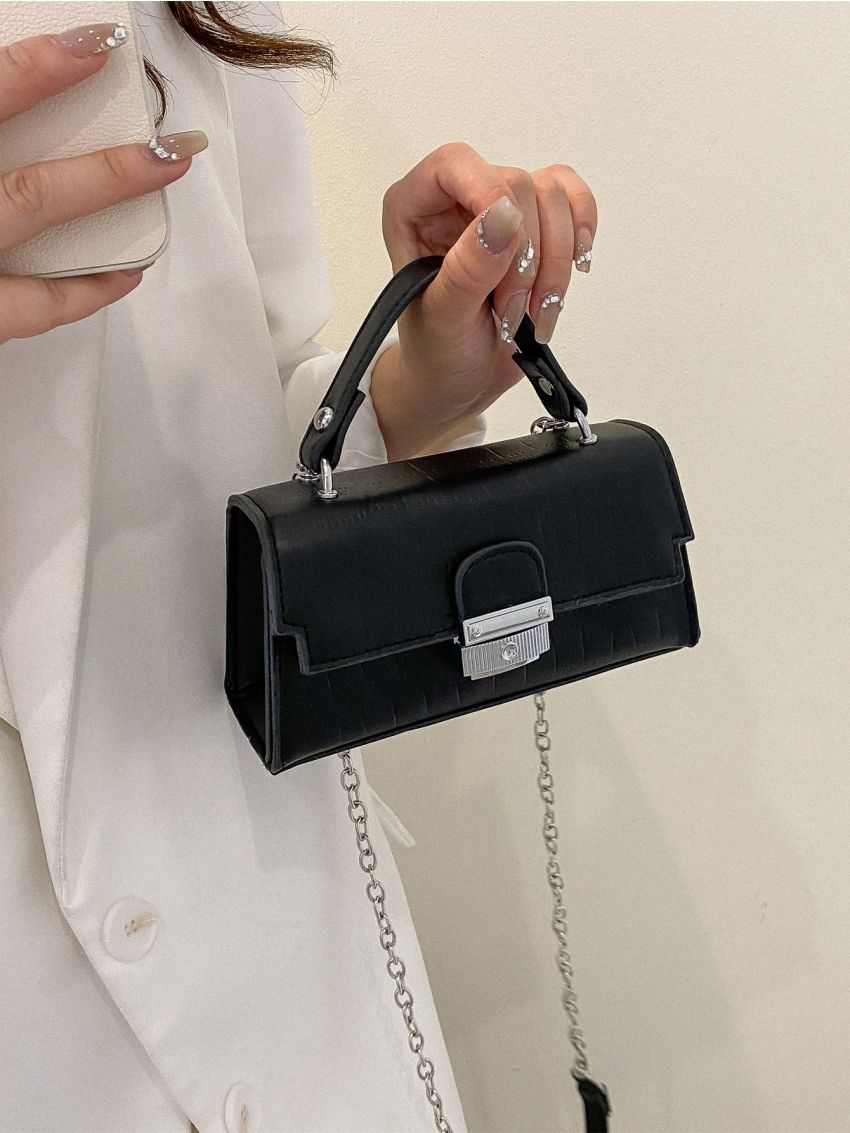 Mini Crocodile Embossed Flap Chain Square Bag