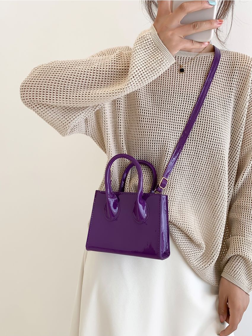 Mini Neon Purple Double Handle Square Bag