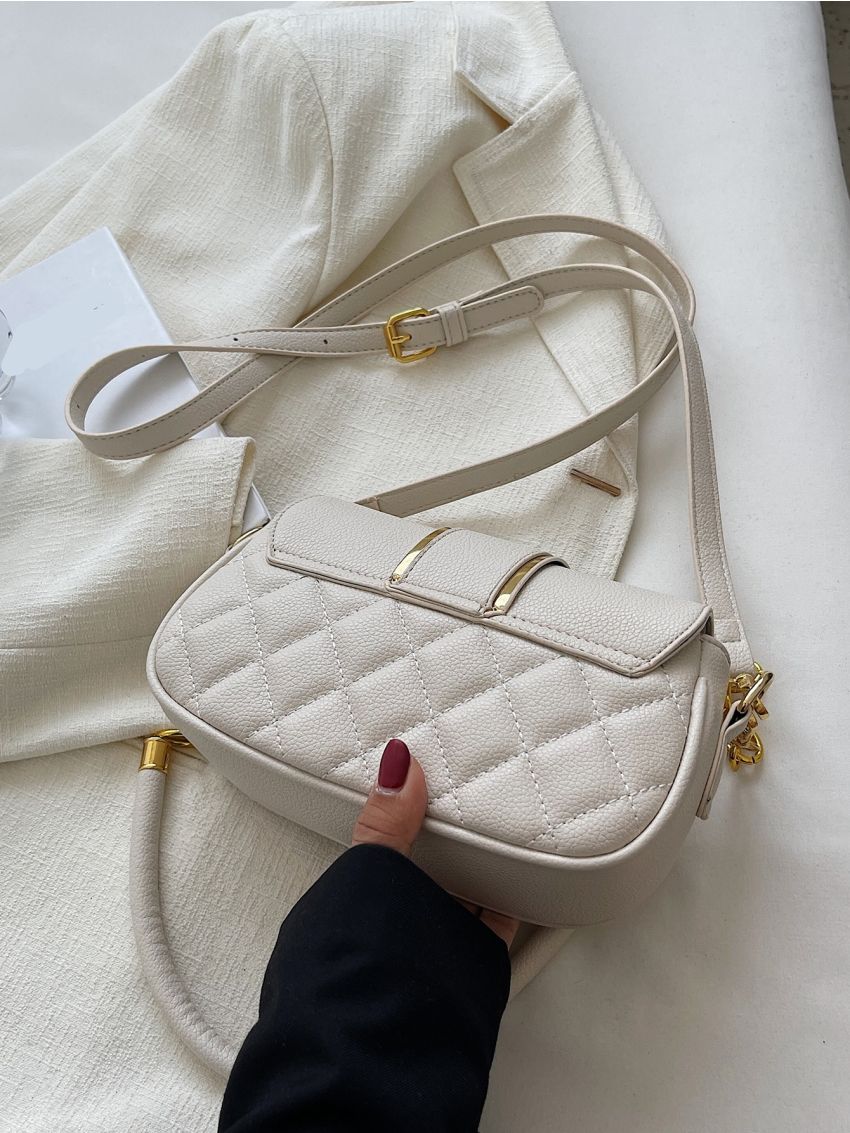 Mini Quilted Push Lock Chain Decor Flap Square Bag