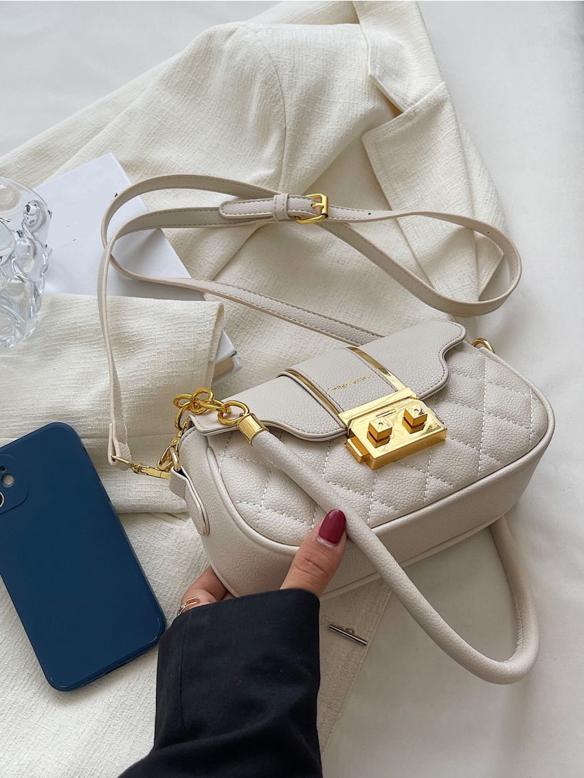 Mini Quilted Push Lock Chain Decor Flap Square Bag