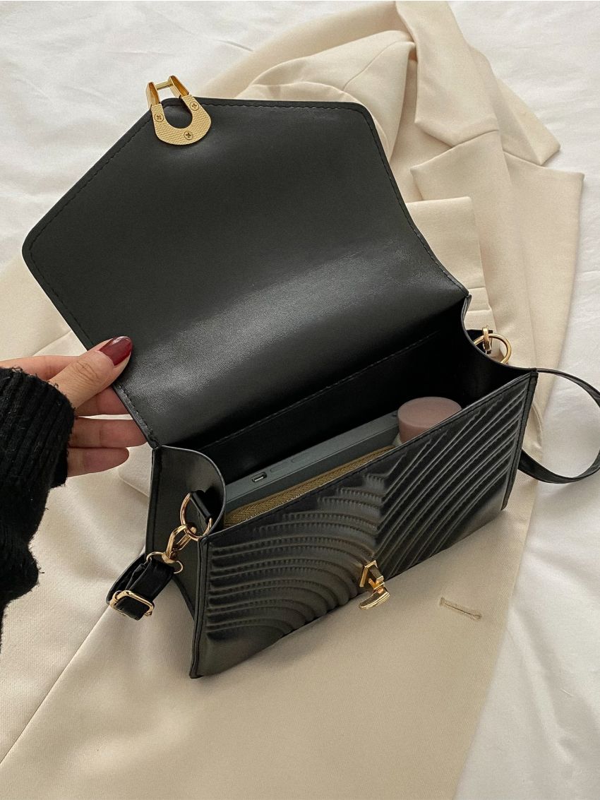 Chevron Quilted Ruched Detail Flap Square Bag