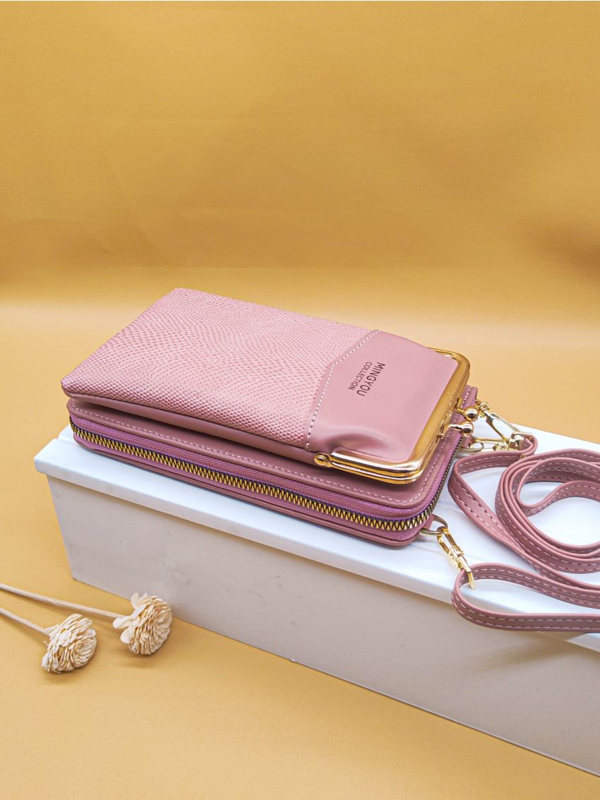 Letter Graphic Snakeskin Embossed Kiss Lock Phone Wallet