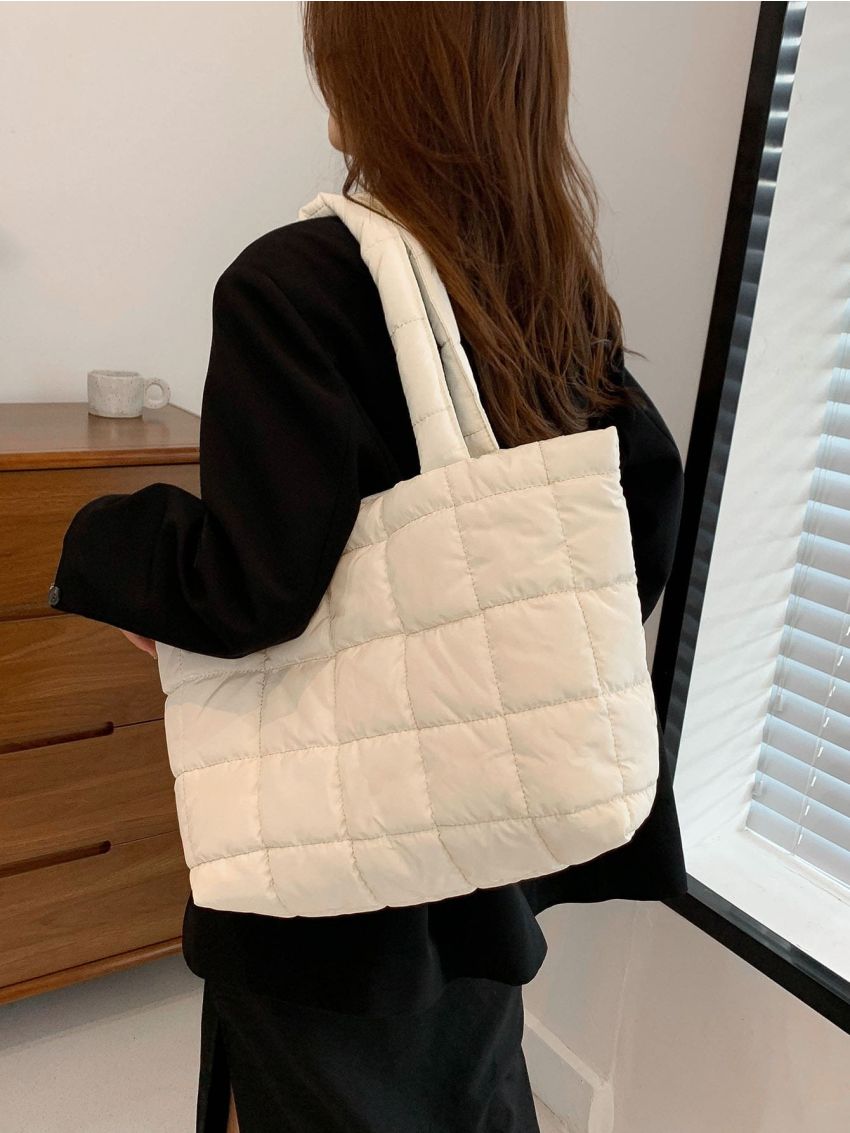 Quilted Detail Shoulder Tote Bag