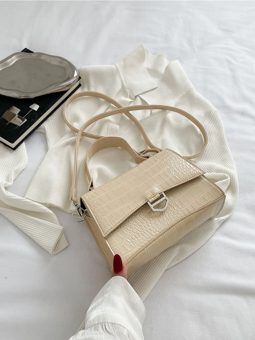 Crocodile Embossed Flap Square Bag