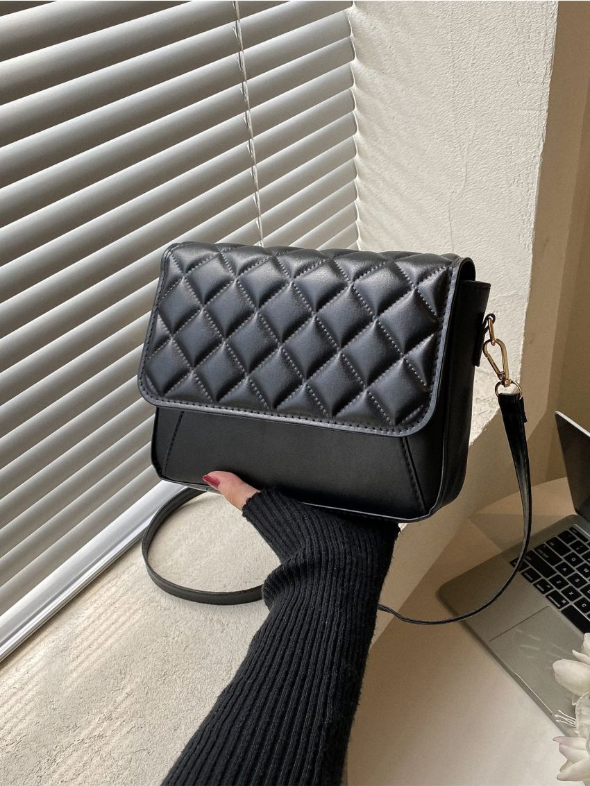 Geometric Quilted Flap Square Bag