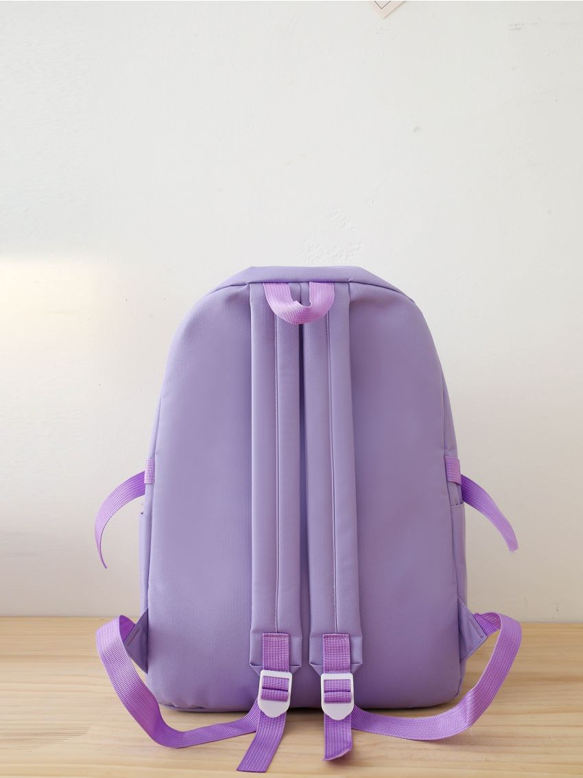 5pcs Colorblock Letter & Lace Up Decor Backpack Set