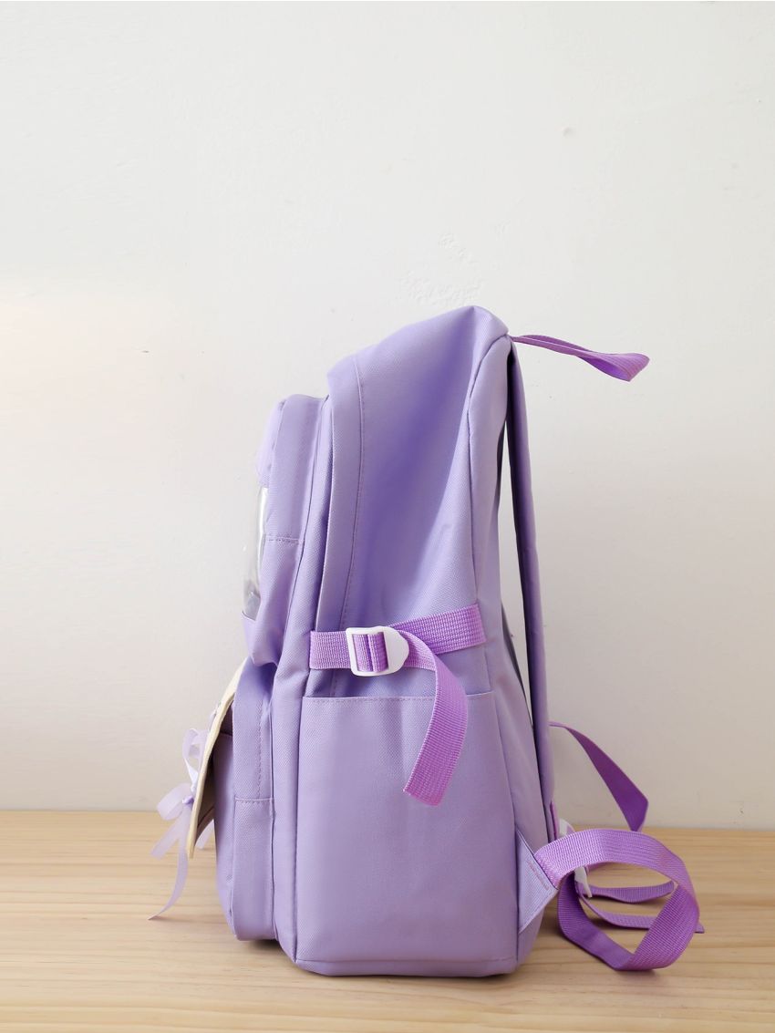 5pcs Colorblock Letter & Lace Up Decor Backpack Set