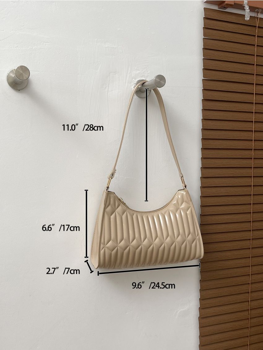 Artificial Patent Leather Quilted Detail Baguette Bag