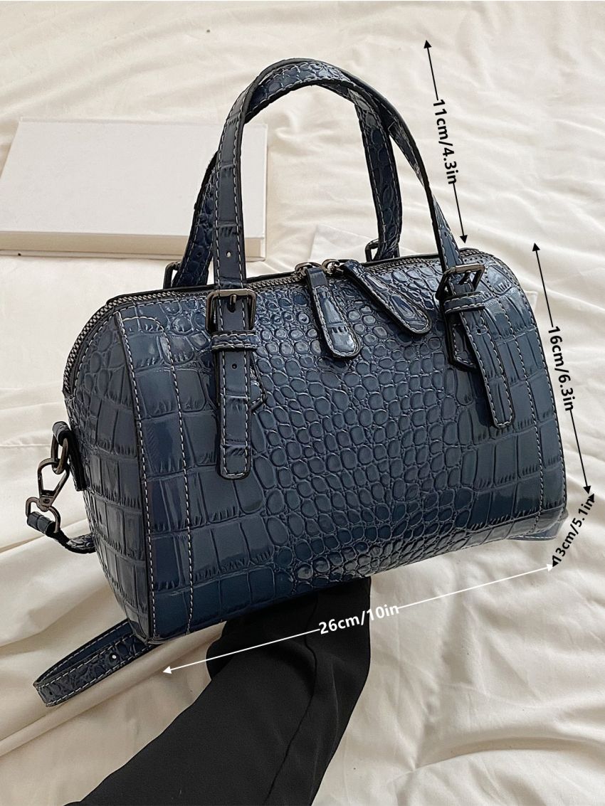 Crocodile Embossed Double Handle Boston Bag