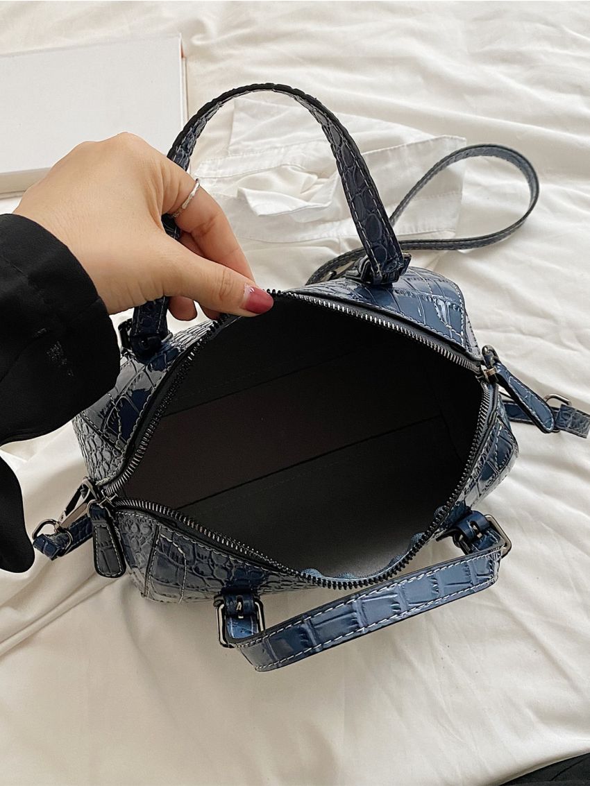 Crocodile Embossed Double Handle Boston Bag