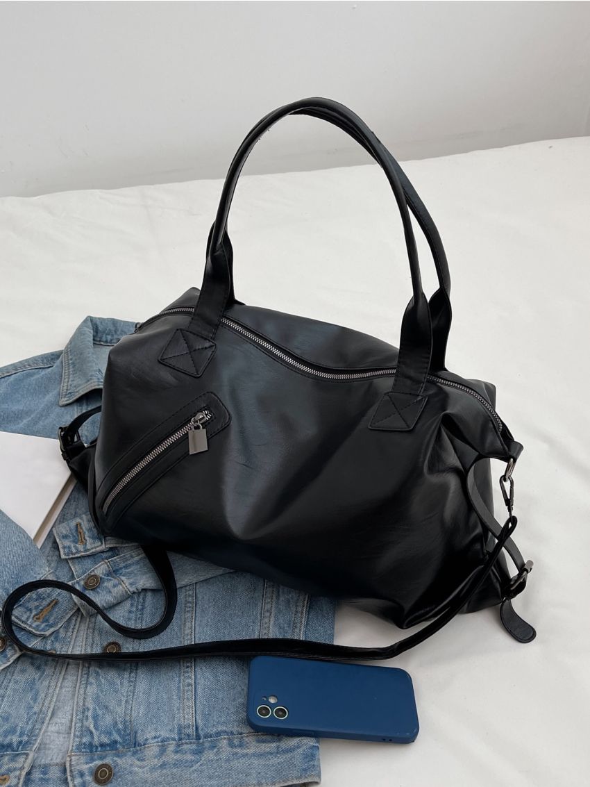 Zipper Detail Shoulder Tote Bag