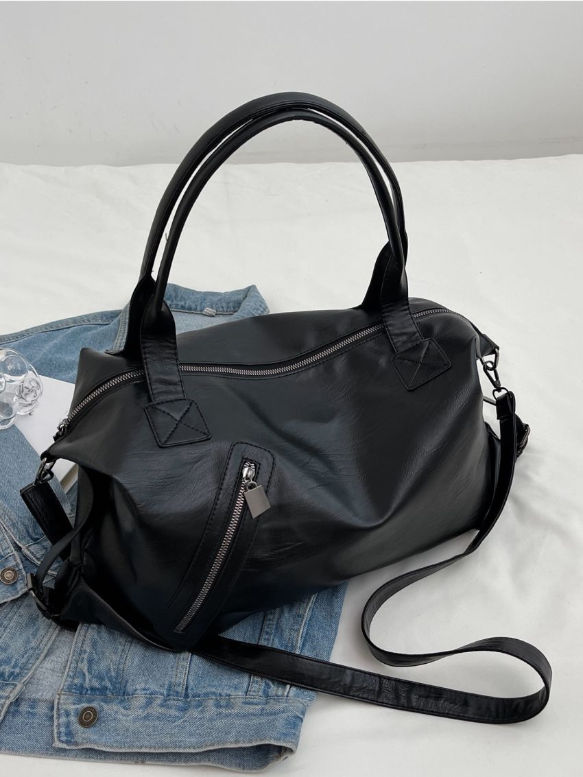 Zipper Detail Shoulder Tote Bag