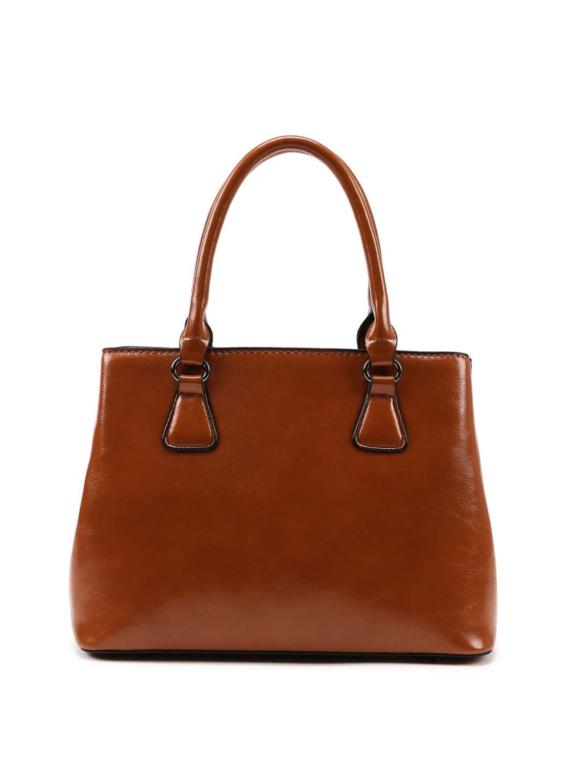 Minimalist Letter Detail Top Handle Bag