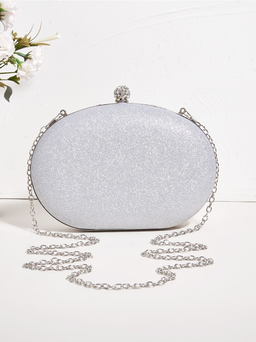 Mini Metallic Rhinestone Decor Chain Box Bag