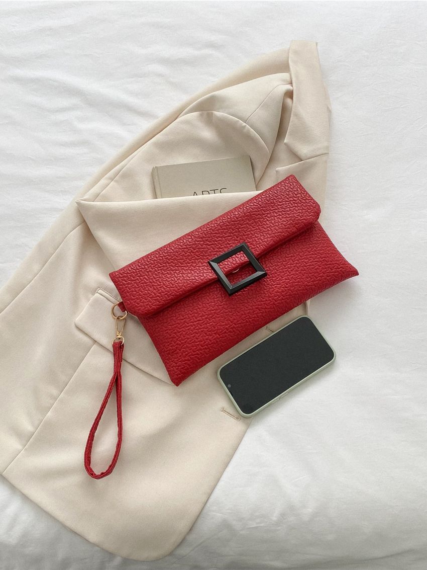 Neon Red Minimalist Flap Clutch Bag