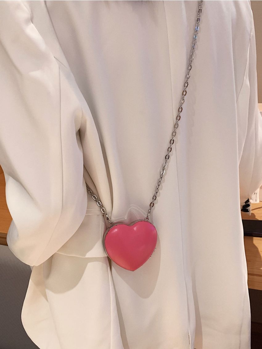Mini Neon-Pink Heart Design Chain Novelty Bag