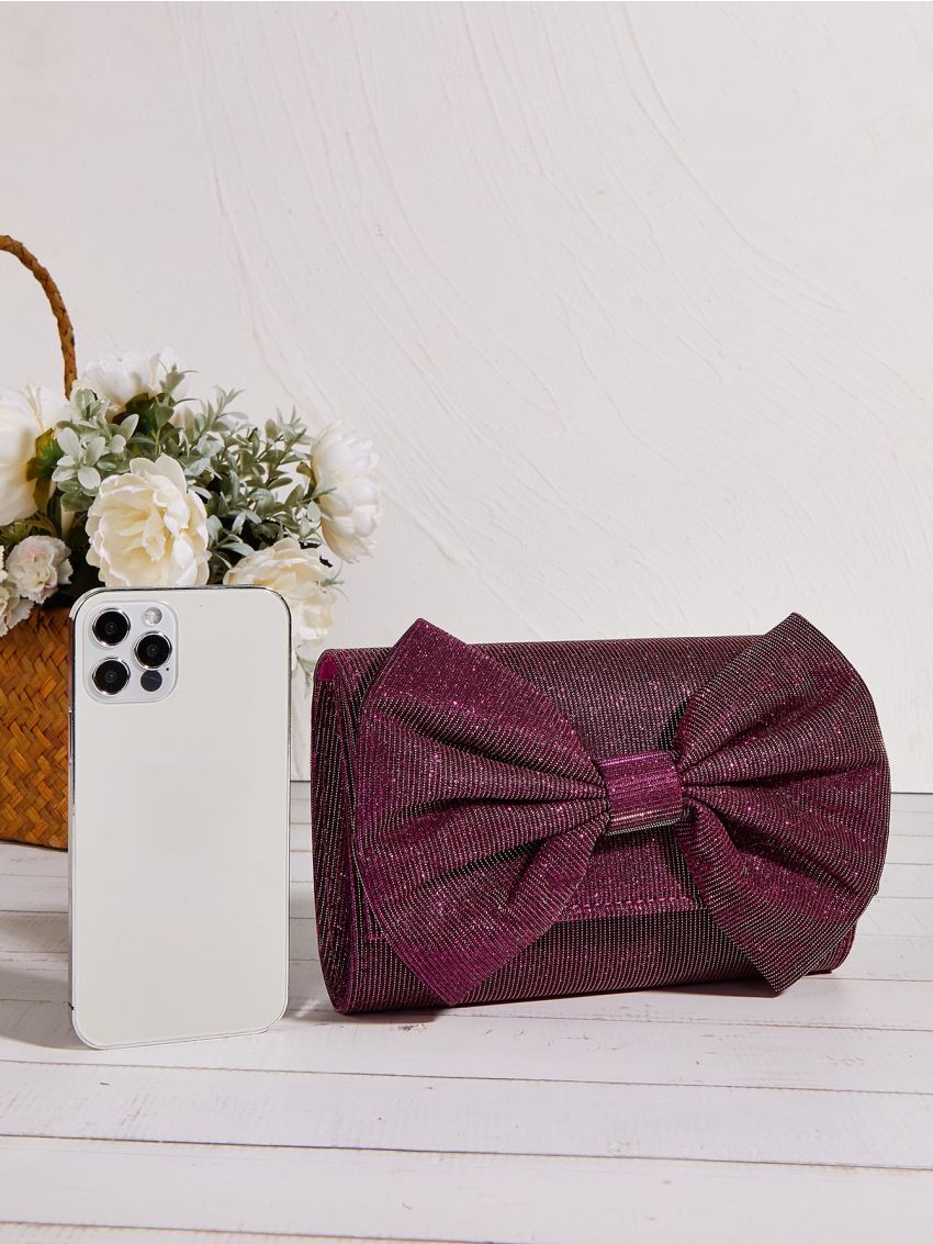 Glitter Bow Decor Flap Square Bag