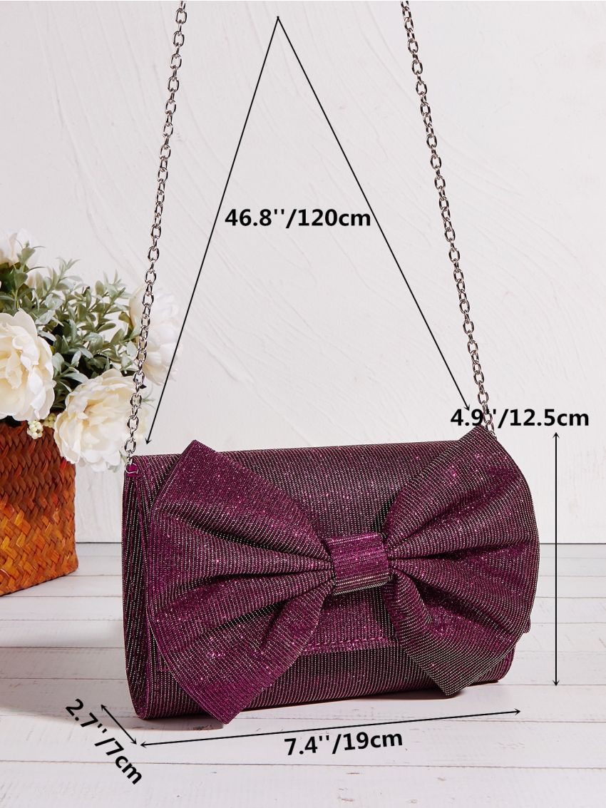 Glitter Bow Decor Flap Square Bag