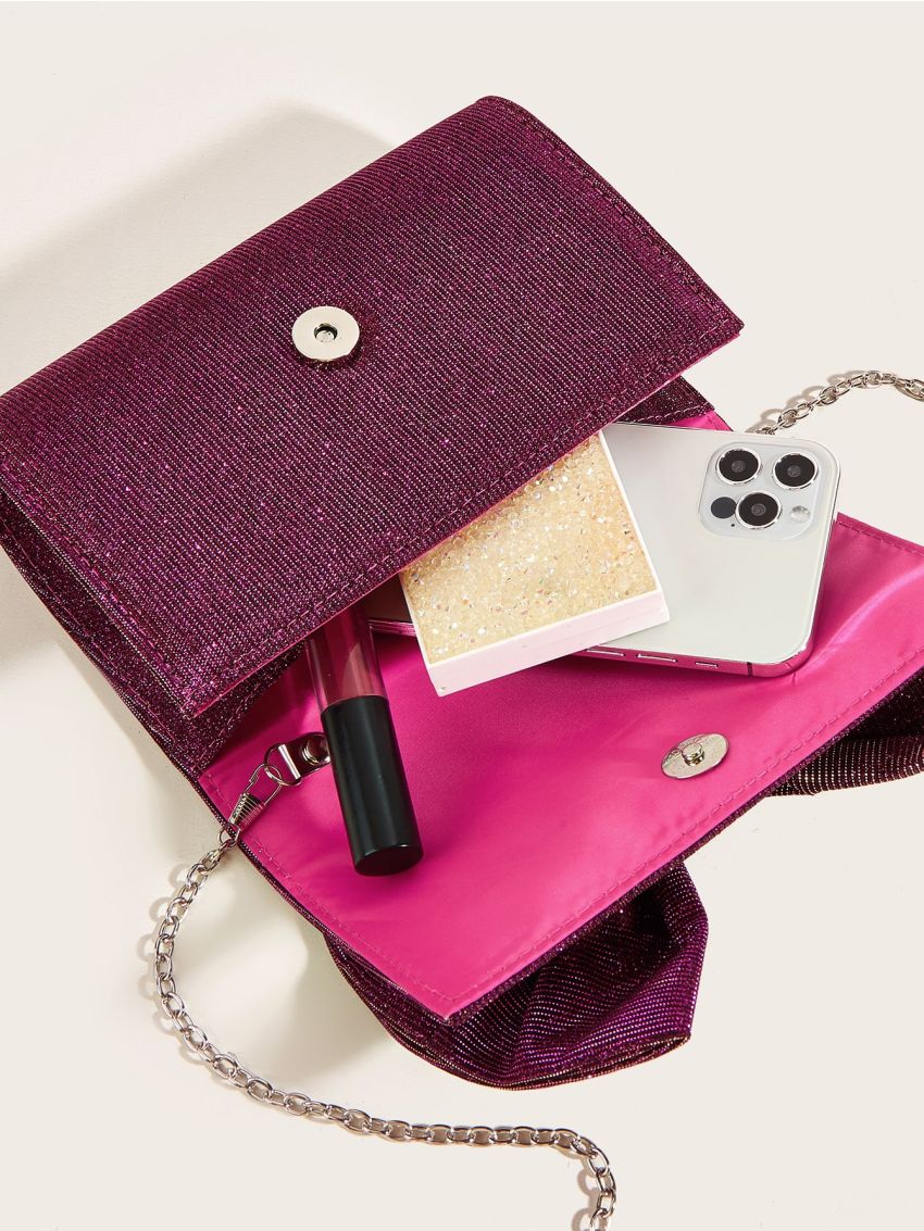 Glitter Bow Decor Flap Square Bag