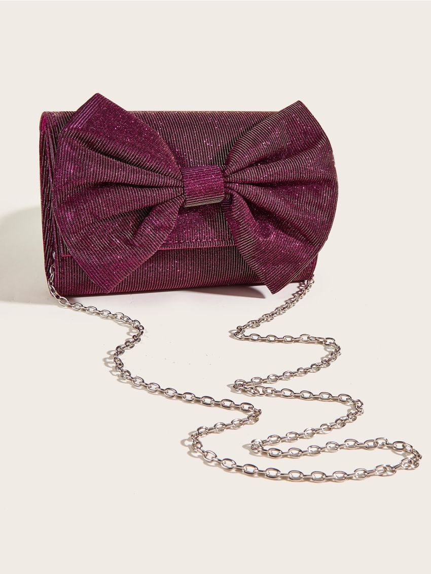 Glitter Bow Decor Flap Square Bag